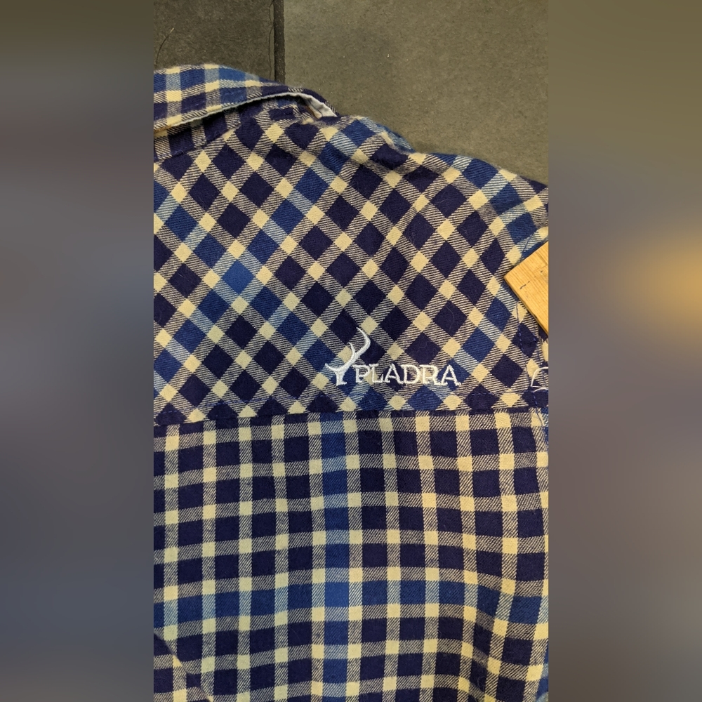 Pladra size small blue flannel long sleeve shirt deer accents